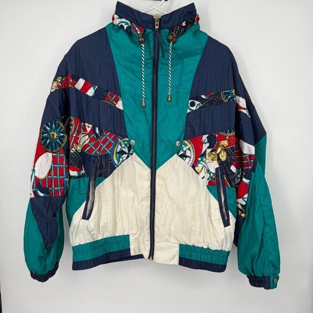 90s Vintage Rivers Edge Sport Windbreaker Adult L Blue White Color Block Womens